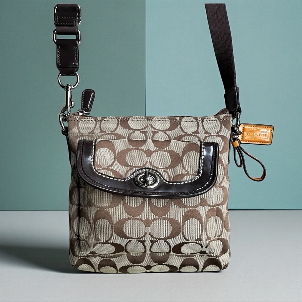 COACH Signature C Jacquard PARK Swingpack Crossbody in Khaki Mahogany